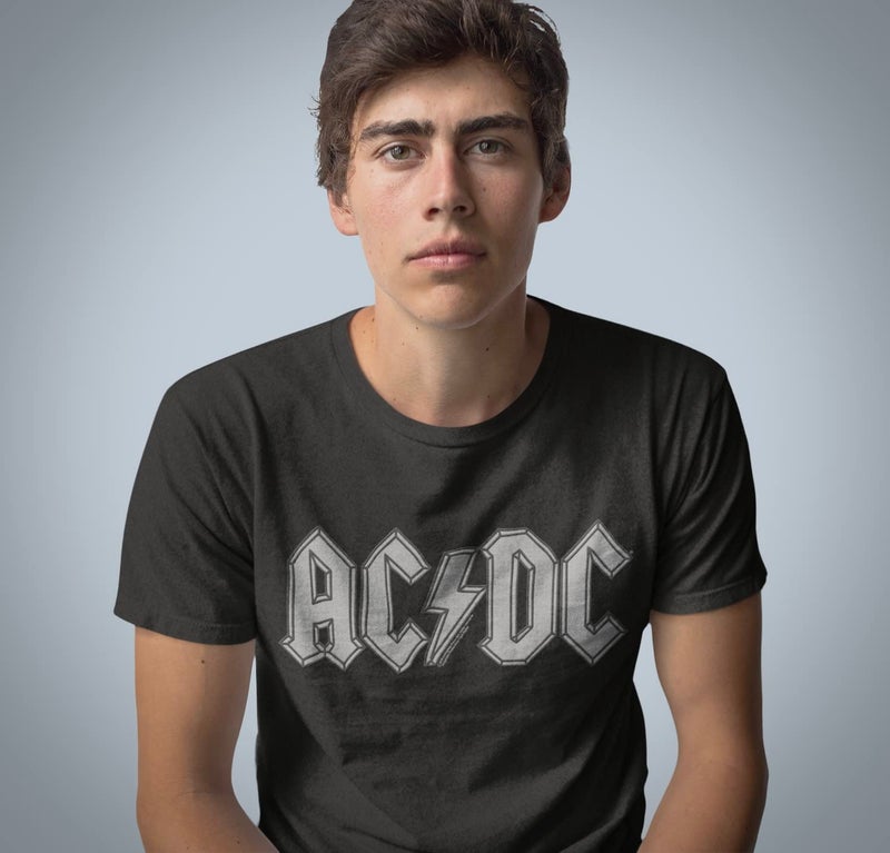 American Classics AC/DC Vintage Rock Band Music Group Grey Logo Adult T-Shirt Tee - Image 4